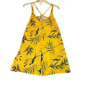 Roxy Romper Woman's S Yellow Tropical Floral Adj. Spaghetti Straps Scoop V -Neck